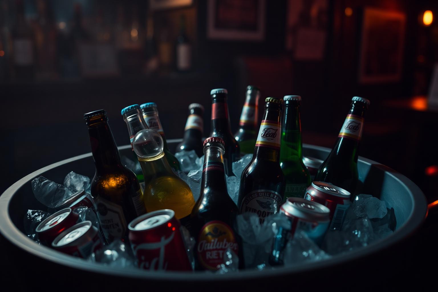Bottled and canned beer on ice at Taj Indian Cuisine & Bar